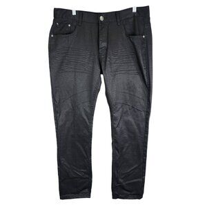 Mens Reset Denim Black Sheen Jeans Slim Cotton Polyester Blend Size 38x32